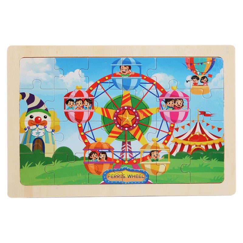 24 Children'S Wooden Cartoon Animal Dinosaur Plane Wooden Puzzle Boys And Girls Baby Early Education And Intelligence Toys - Image 1